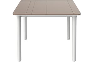 RESOL GRUPO Resol Noa Mesa Cuadrada Interior, Exterior 90x90 | jardín, terraza, balcón, Salon, Cocina, Comedor | diseño, Ligero, Multiusos | 2-4 Personas | Pie Blanco - Tablero Arena