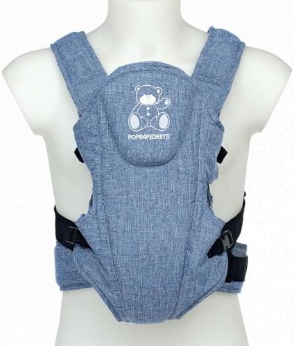 Foppapedretti Marsupio Porta Bimbo Marsupi8, bambini da 3.5 a 9 Kg, rinforzo lombare, spallacci imbottiti, fibbie laterali, utilizzabile fronte genitore/strada riduttore primi mesi incluso, Jeans Blue