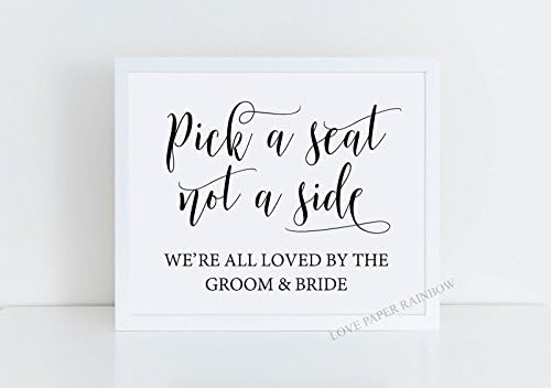pick a seat not a side sign, pick a seat not a side wedding sign, take a seat sign, church wedding sign, wedding reception sign, wedding sign, black and white wedding sign, elegant wedding sign, calligraphy wedding sign, wedding print, wedding decor