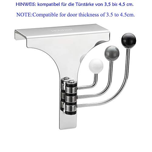 monfish Crochet De Porte pour Manteau Chapeau Sac Serviette 3 Crochets Pivotants en Acier Inoxydable compatilable pour épaisseur de Porte de 3,5 à 4,5 cm