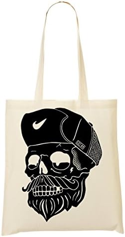 Hipster Moustache Glasses Skull Black Monochrome Shopping Tote Bag