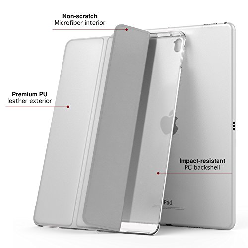 MoKo Hülle für Neu iPad Pro 12.9 2017 – PU Leder Tasche Schutzhülle Schale Smart Case mit Translucent Rücken Deckel, mit Auto Schlaf / Wach Funktion und Stanfunktion für Apple New iPad Pro 12.9 Zoll 2017 Tablet, Silber - 2