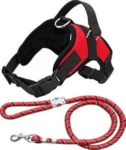 Adios Red Dog Harness Adjustable Neck Strip Size 20-26 inch & Chest Strip Size 25-32 inch with Red Lead (Medium)