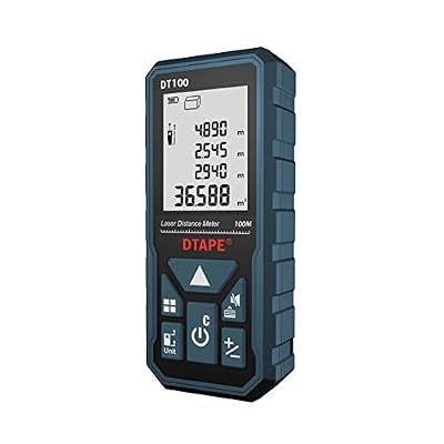 DTAPE Télémètre Laser Numérique,DTAPE DT100 100m Mètre laser numérique,Mesure du théorème de longueur/Zone/Volume/Théorème de Pythagore avec Rétroéclairage LCD, IP54