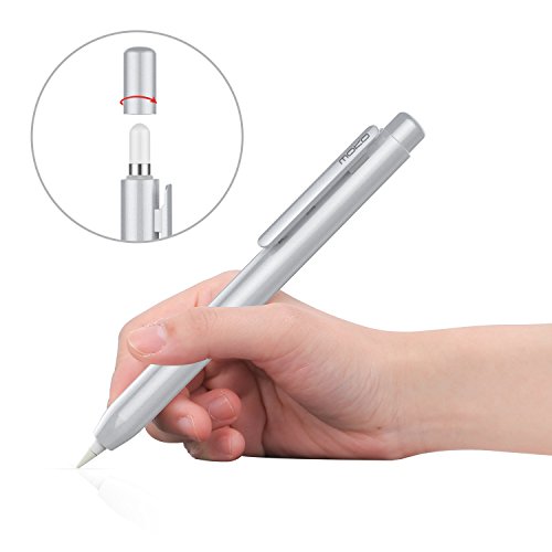 MoKo Schutzhülle für Apple Pencil - Multifunktion Retractable Ausziehbar Hülle Case für iPad Pro 9.7" 12.9" Apple Pencil mit eingebaute Clip, Teleskop - kopf Schutz, und Sicherheits-hut, Silber