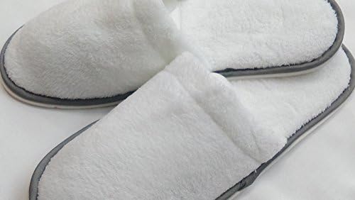 10 PAIR SUPERSOFT CORAL FLEECE WHITE HOTEL SLIPPERS WITH GREY PIPING UNISEX SIZE 29CM