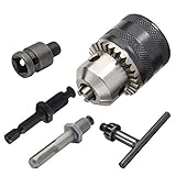 fein akkuschrauber bohrfutter wechseln  5 Stück 1,5-13 mm Präzisions-Bohrfutter-Konverter-Set mit 1/2-Zoll-Hochleistungs-Stecknuss-Adapter, 13 mm Bohrfutterschlüssel, 1/2 Zoll SDS-plus und Sechskant-Schaft-Umwandlung Schlagschrauberhammer