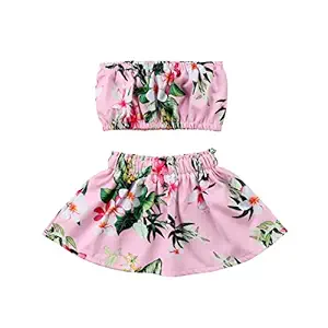 Newborn baby girls outfit floral crop top skirt dress knee length frock prints sleeveles cotton (5 Years - 6 Years)