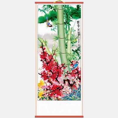 Birds with Bamboo &amp; Blossom Chinese Scroll by Asia Dragon