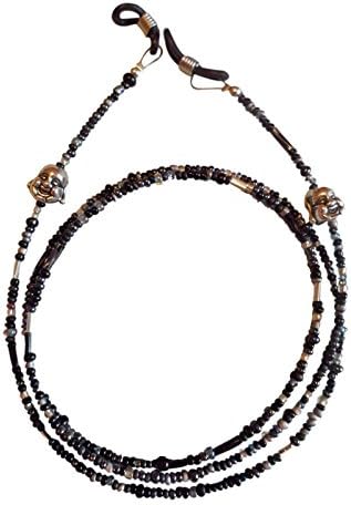 ShoreThing UK Spectacle/Glasses Chain Black Silver Grey Tibetan Silver Laughing Buddha Beads