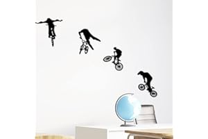‎LZYMSZ LZYMSZ Fahrrad Wandtattoo Aufkleber, 37.7 * 16.9'' Mountainbike Vinyl Aufkleber Wandbild, Extremsport Fahrrad Kunst Silhouette Wandbild für Mann Kinder Jungen Zimmer (4)