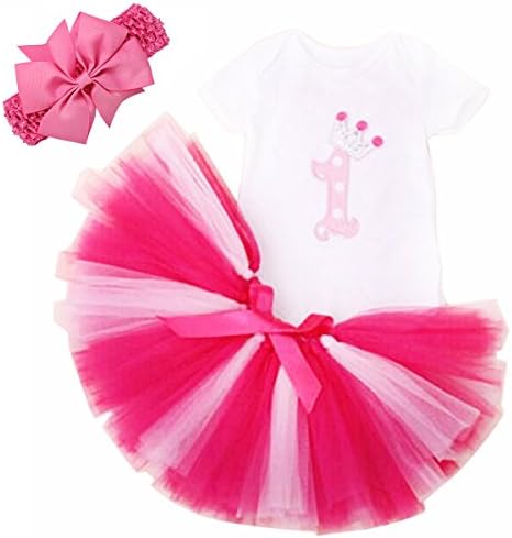 1st Birthday Romper Tutu Set Dresses Baby Girls', Onesie, Tutu Dress, Headband Outfit Set of 3 (XL, Style 1)