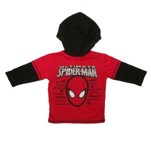 Spiderman Infant Pullover Long Sleeve Hooded Jersey T Shirt 18M Red & Black