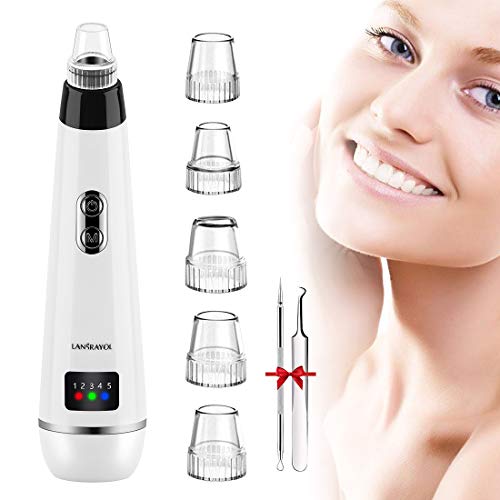 Mitesserentferner Porensauger LANSRAYOL mit Beauty Lichter Pflege Porenreiniger Sauger USB Vakuum Elektrisch Poren Cleaner Porenreinigung Sauger mit 5 austauschbaren Reinigungsaufsätzen 5 Stufen