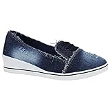 keilabsatz jeans  Damen Slipper Mini-Keilabsatz Jeans Denim Fransen Slip-Ons 155265 Dunkelblau Fransen 39 Flandell