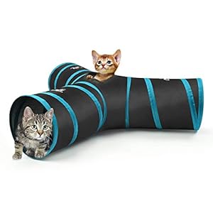 Accesorios y Complementos para Mascotas y Animales 12 Pawaboo Cat Tunnel, Premium 5 Way Tunnels Extensible Collapsible Cat Play Tunnel Toy Maze Interactive Tube Toy Cat House with Pompon and Bells for Cat Puppy Kitten Rabbit, Black & Light Blue
