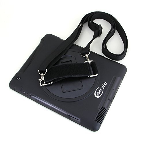 Cellular360 Apple iPad 2/3/4 Schock-und Drop-proof Hülle, Kopfstützen-Halterung mit einem Griff, einem Schultergurt und einem 360 Grad drehbaren Standfußdrehbaren (Apple iPad 2/3/4,Schulterriemen-Schwarz) - 2