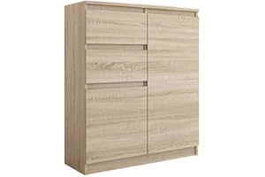 Framire S-2 Komoda w kolorze dębu Sonoma, komoda z 2 szufladami, 2 drzwi, szafa do sypialni, salonu, łazienki, 98 x 80 x 40 cm