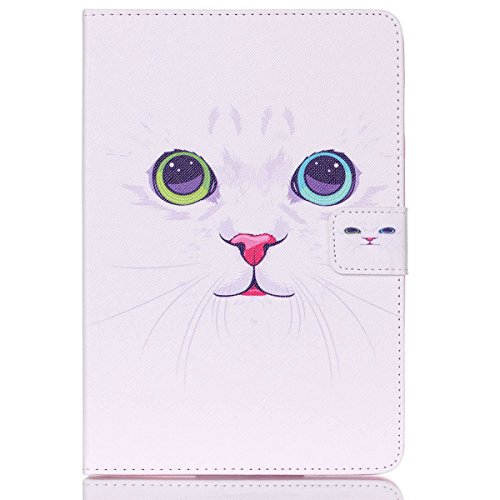 iPad mini 3 Lederhülle – Felfy Slim Full Body Unique Tier weiße Katze Muster PU Case Cover Etui Schutz Hülle Tasche für Apple ipad mini 3 mini 2 mini 1 + 1x Bunte Eule Anti Stöpsel + 1x Silver Stylus - 2