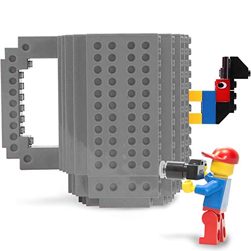 Innova SIP Blocks Build-On Brick Mug 350ml ? Block Pieces Included, Creative Coffee and Tea Drink Cup, DIY Puzzle, Food Grade, BPA Free Plastic, Hot and Cold, Universal Compatibility | Grey