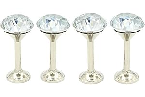 BTSKY 4X 40mm Clear Glass Crystal Curtain Hold Backs Tie Back Wall Hook Tassel Holder with chrome base(Silver)