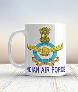GIFT BOX White Ceramic Indian Air Force Printed Desk Organiser Cup for Office