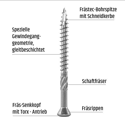 400 Terrassenschrauben Edelstahl 5x60mm rostfrei – incl. Wera Bit Torx 25 – C2 martensitisch, AISI 410 für Hartholz-Dielen - 2