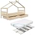 Produktbild Vicco Kinderbett Hausbett Design 90x200cm Natur unbehandelt Kinder Bett Holz Haus Schlafen Hausbett Spielbett Inkl. 7 Zonen Premium Lattenrost (Bettgestell, Schubladen, Lattenrost & Matratze)