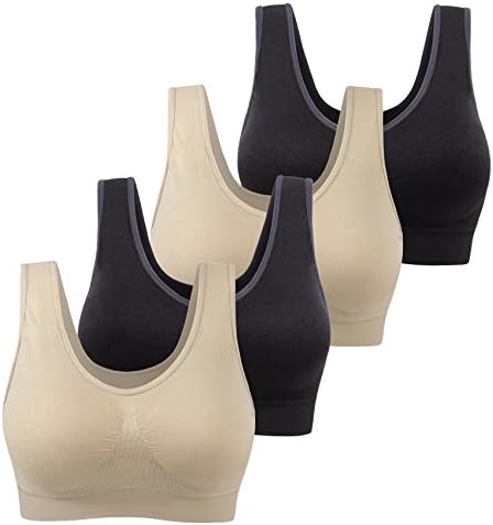 4 Pack Womens Plus Size Padded Wirefree Sleep Bra 3X-Large Black Nude