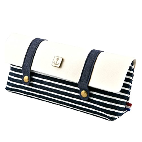 TININNA Armada vintage raya lienzo caja de l  piz de la pluma del bolso cosm  tico del bolso del maquillaje con cremallera para Chicas Chicos Shcool Azul marino