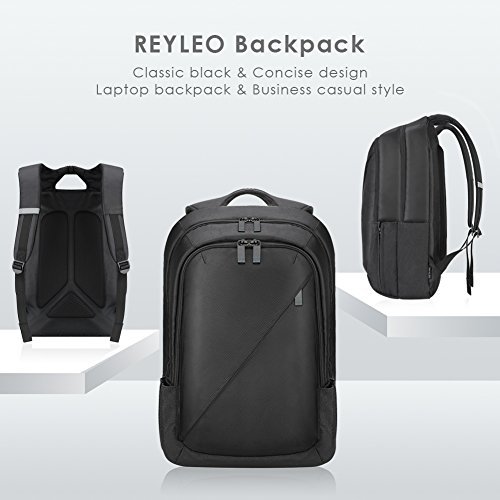 REYLEO Business Rucksack Herren 15 6 Zoll Laptop Tasche Schlanker Tagesrucksack F  r Die Arbeit Und Stadt Wasserdicht Schwarz- 26 Liter RB01 plus