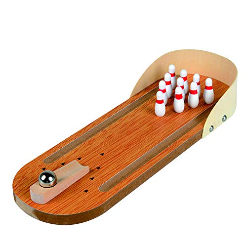 Vi.yo - Mini jeu de bowling en bois avec piste en bois et 10 quilles- Pour enfants et adultes