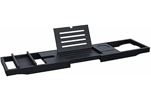 Vivol Wanna z drewna bambusowego czarna z mydelniczką i uchwytem na świece, wysuwana półka na wannę