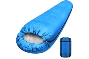 KEMRAES Ultralight 4-Season Sleeping Bag for One Person Suitable for Camping Warm Lightweight Waterproof for Indoor and Outdoor Use Teenagers Adults during Hiking Backpacking Camping Adventures Mummy Blue