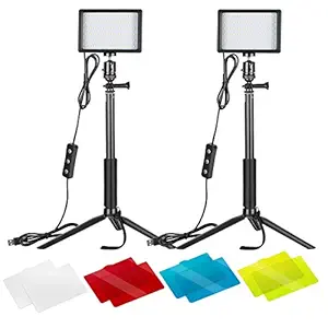 Neewer 2 Packs Dimmable 5600K USB LED Video Light with Adjustable Tripod Stand/Color Filters for Tabletop/Low Angle Shooting, Colorful LED Lighting, Product Portrait YouTube Video Photography