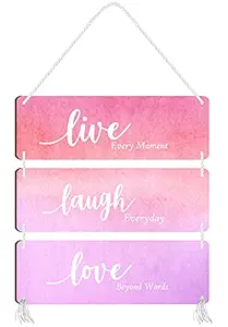 Blue Finch Live, Laugh, Love Wooden Wall Hanging (Multicolour, Medium)