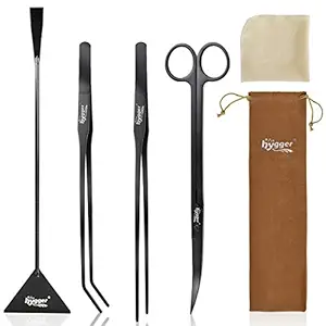 hygger Long Stainless Steel Aquarium Tools, 4PCS Aquatic Plant Tweezers Scissors Spatula Kits Comes with 1 Cleaning Cloth, for Fish Tank Starters