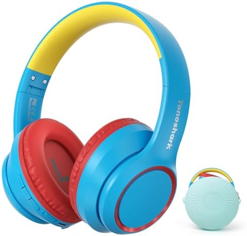 TONOSHARK Cuffie Bluetooth Bambini, Cuffie Antirumore Bambini, 60h Autonomia, Wireless Over-Ear Con Microfono, Pieghevoli, Custodia Inclusa, Per Scuola e Viaggi (blu e rosse)