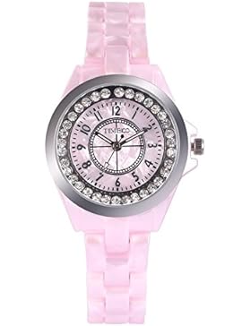 Time100 NEU Hochtechnologie-Keramik-Strass-Damen-Armbanduhr Ultra Slim Saphir Glas Runde Analog Quarz