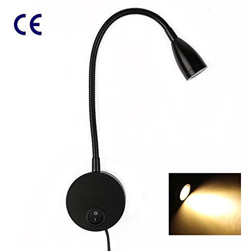 lámpara de lectura,LED con Luz de lectura de pared de cuello de ganso de aluminio para oficina de dormitorio blanco cálido,100-200LM/4000K/3W/110-220V,ángulo de emisión de luz:30 °,longitud:28 cm