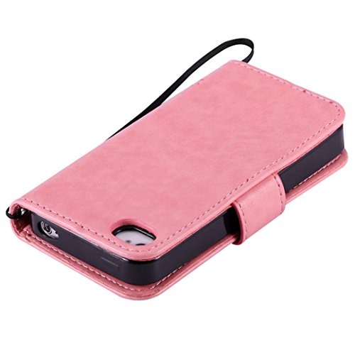 iPhone 4/4S Hülle Rosa im Retro Wallet Design,Cozy Hut iPhone 4/4S Hülle Leadertasche Premium Lederhülle Flip Case im Bookstyle Folio Cover Kartenfächer Magnetverschluss und Standfunktion Leder Schale Etui für iPhone 4/4S (3,5 Zoll) Handytasche Schutzhülle Katzen und Bäume Muster – rosa - 5