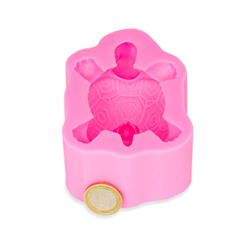 Silikonform im Schildkrötendesign mit kleinem Frosch, Herstellung von 3D-Seife, Kerze, Muffin, Kuchen, Gipsform, Wackelpudding, Mouse, Candle, Soap, Docht, und Eiswürfel, Deko, Gelee, Farbe: Rosa - 3