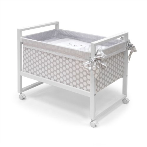 Cambrass 56 x 90 x 73 cm Wooden Bedside Crib Next with Fabrics Collection Ter (Grey/ White Spotted)