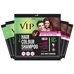 VIP HAIR COLOUR SHAMPOO Natural Hair Color Enriched with Pearl Extract, 20ml - Brown (Pack of 5)