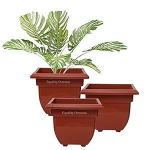 EQUALITY OVERSEAS Gardening Flower Pots Round Garden Plastic Planters in Terracotta Color Plant Container 6.6 Inch (3)