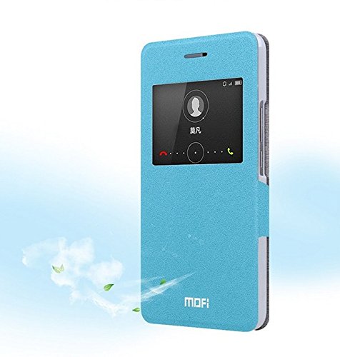 Defender MOFI Premium Luxury Hard Slim Window Slim Flip Cover Case with Back Stand for Huawei Honor 6 Plus - Sky Blue