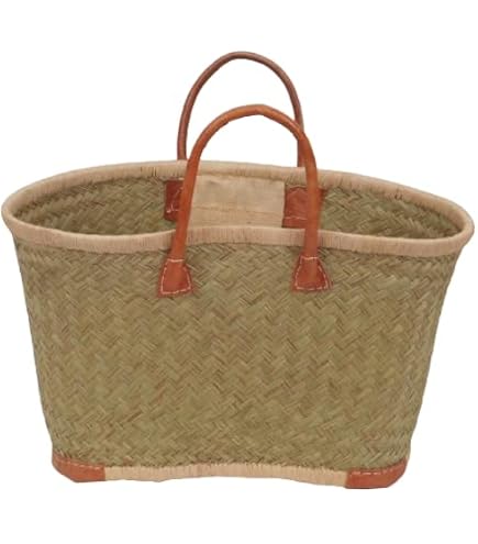 Panier Cabas Jonc & Cuir - 45x28x26cm (Renforcé)