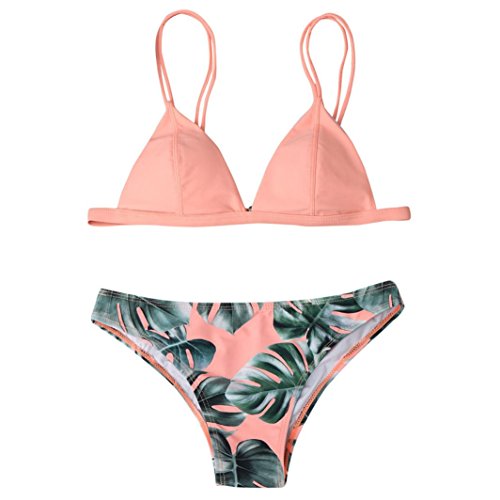 Venta caliente !Traje de baño, FeiXiang♈Nuevo bikini de traje de baño de dos piezas de las mujeres conjunto bikini bipartido imprimir push-up acolchado bañador traje de baño ropa de playa 2018 (XL, Rosado)