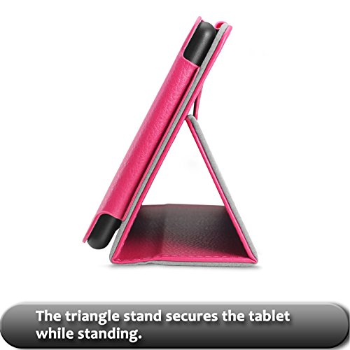 Amazon Fire 7-Hülle (7-Zoll-Tablet, 7. Generation – 2017), Infiland Slim Fit Folio PU-lederne dünne Kunstleder Schutzhülle Cover Tasche für Das neue Fire 7 (2017), 17,7 cm (7 Zoll) Display Tablet / 2015 Modell (mit Auto Schlaf / Wach Funktion)(Magenta) - 6