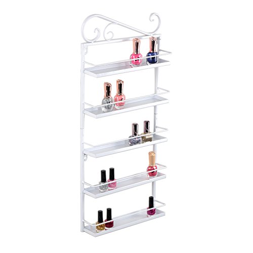 Nagellack Display, Tenine Nagellack Aufbewahrung, an der Wand befestigtes Öl-wesentlicher / Nagellack Zahnstange, 5 Reihen Nagellack Regal Anzeigen Halter (Weiß) - 3
